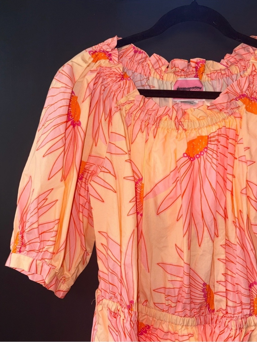 Kate Spade Peach and Pink Floral Off-Shoulder Midi Dress, Two Belts Large